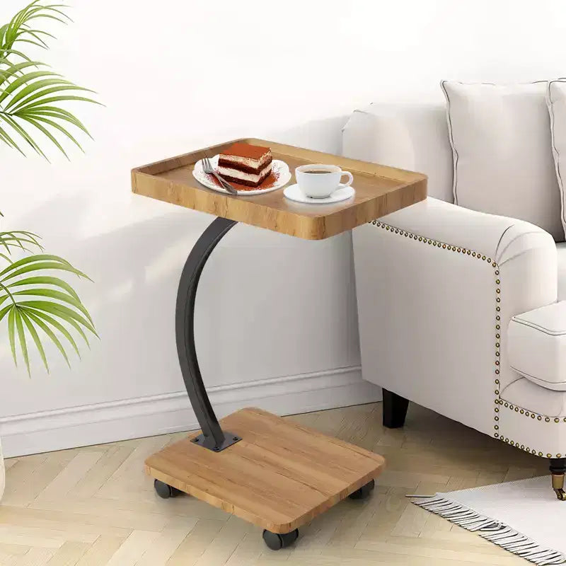 Table d'appoint avec roulettes, petite table de chevet, plateau TV rotatif à 360° en bois, pour salon, chambre à coucher