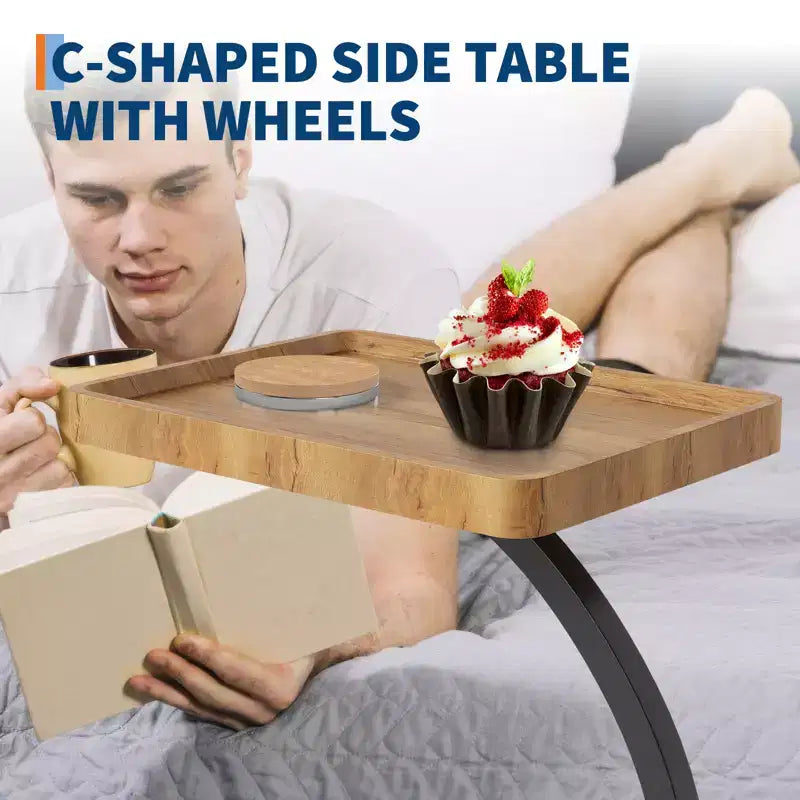 Table d'appoint avec roulettes, petite table de chevet, plateau TV rotatif à 360° en bois, pour salon, chambre à coucher