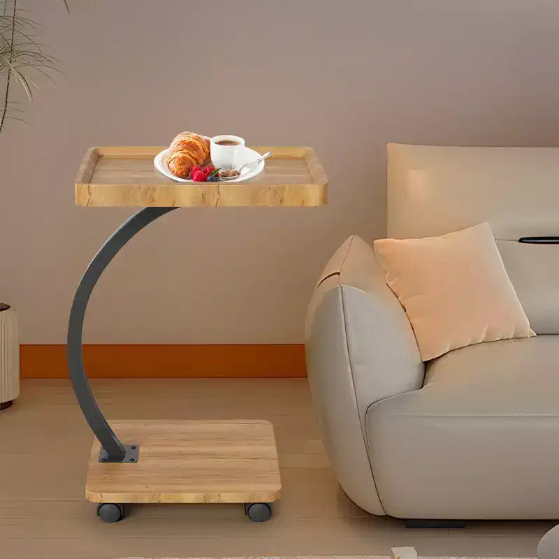 Table d'appoint avec roulettes, petite table de chevet, plateau TV rotatif à 360° en bois, pour salon, chambre à coucher