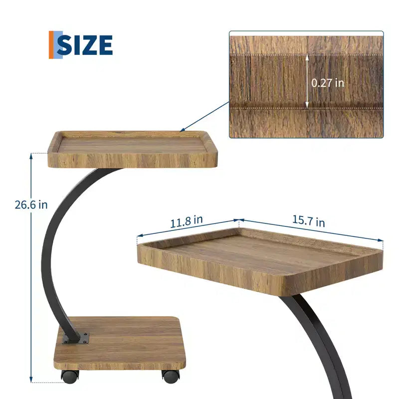 Table d'appoint avec roulettes, petite table de chevet, plateau TV rotatif à 360° en bois, pour salon, chambre à coucher