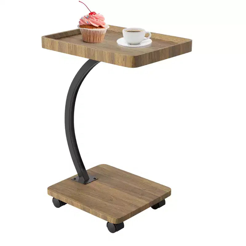 Table d'appoint avec roulettes, petite table de chevet, plateau TV rotatif à 360° en bois, pour salon, chambre à coucher