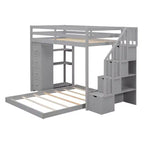 Lits superposés séparables superposés en L, avec escalier de rangement, cadre de lit en bois avec 4 tiroirs et étagères pour enfants, adolescents et adultes