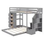 Lits superposés séparables superposés en L, avec escalier de rangement, cadre de lit en bois avec 4 tiroirs et étagères pour enfants, adolescents et adultes