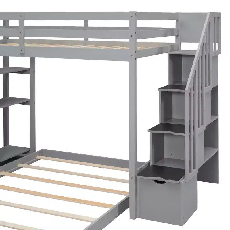 Lits superposés séparables superposés en L, avec escalier de rangement, cadre de lit en bois avec 4 tiroirs et étagères pour enfants, adolescents et adultes