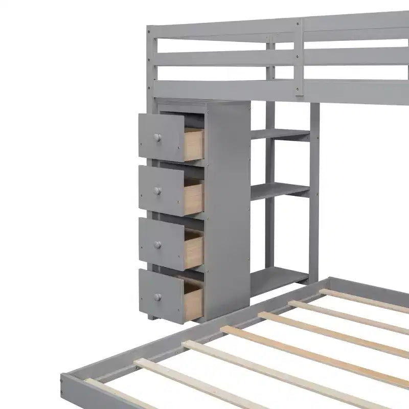 Lits superposés séparables superposés en L, avec escalier de rangement, cadre de lit en bois avec 4 tiroirs et étagères pour enfants, adolescents et adultes