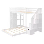 Lits superposés séparables superposés en L, avec escalier de rangement, cadre de lit en bois avec 4 tiroirs et étagères pour enfants, adolescents et adultes