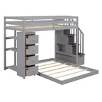 Lits superposés séparables superposés en L, avec escalier de rangement, cadre de lit en bois avec 4 tiroirs et étagères pour enfants, adolescents et adultes
