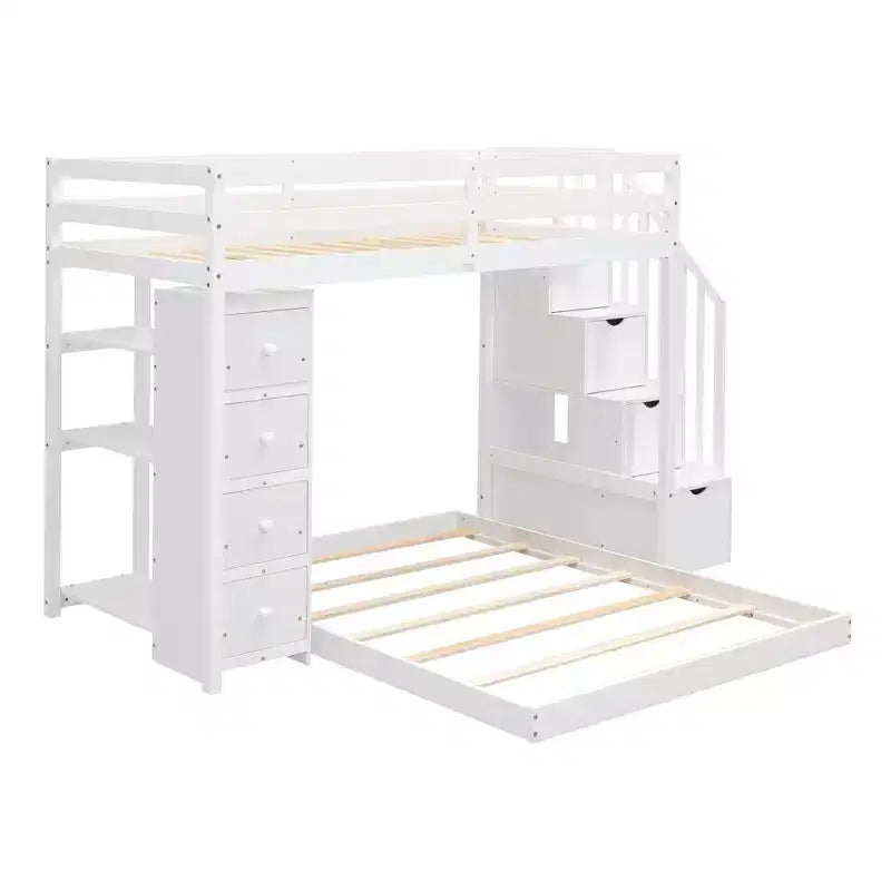Lits superposés séparables superposés en L, avec escalier de rangement, cadre de lit en bois avec 4 tiroirs et étagères pour enfants, adolescents et adultes