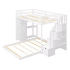 Lits superposés séparables superposés en L, avec escalier de rangement, cadre de lit en bois avec 4 tiroirs et étagères pour enfants, adolescents et adultes
