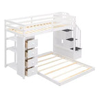 Lits superposés séparables superposés en L, avec escalier de rangement, cadre de lit en bois avec 4 tiroirs et étagères pour enfants, adolescents et adultes