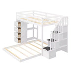 Lits superposés séparables superposés en L, avec escalier de rangement, cadre de lit en bois avec 4 tiroirs et étagères pour enfants, adolescents et adultes