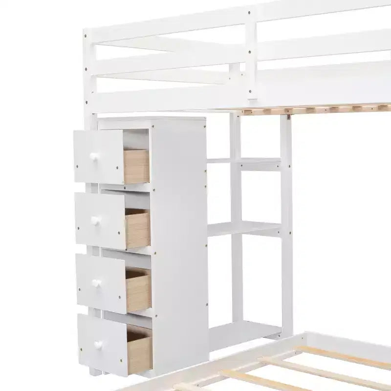 Lits superposés séparables superposés en L, avec escalier de rangement, cadre de lit en bois avec 4 tiroirs et étagères pour enfants, adolescents et adultes