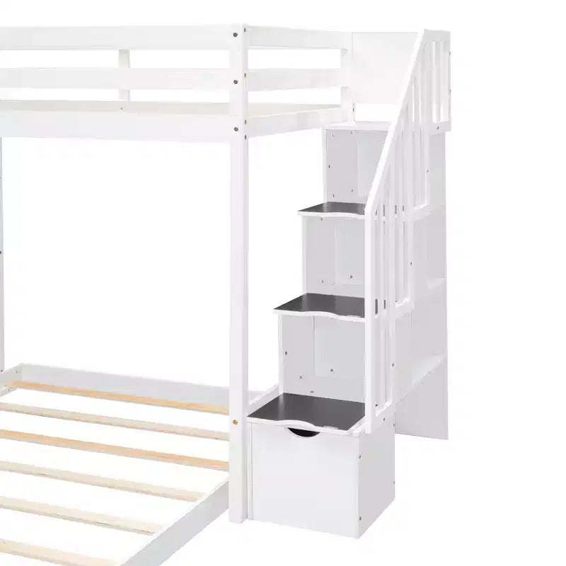 Lits superposés séparables superposés en L, avec escalier de rangement, cadre de lit en bois avec 4 tiroirs et étagères pour enfants, adolescents et adultes