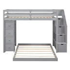 Lits superposés séparables superposés en L, avec escalier de rangement, cadre de lit en bois avec 4 tiroirs et étagères pour enfants, adolescents et adultes