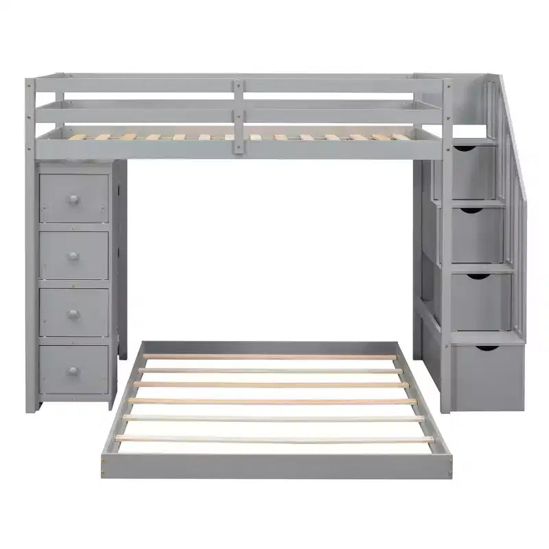 Lits superposés séparables superposés en L, avec escalier de rangement, cadre de lit en bois avec 4 tiroirs et étagères pour enfants, adolescents et adultes