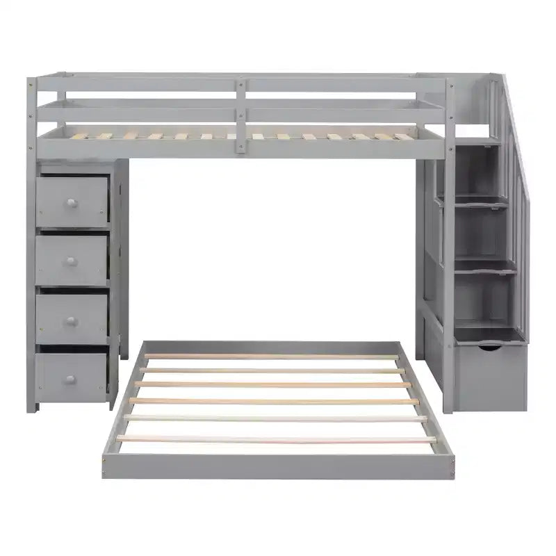 Lits superposés séparables superposés en L, avec escalier de rangement, cadre de lit en bois avec 4 tiroirs et étagères pour enfants, adolescents et adultes