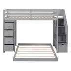 Lits superposés séparables superposés en L, avec escalier de rangement, cadre de lit en bois avec 4 tiroirs et étagères pour enfants, adolescents et adultes