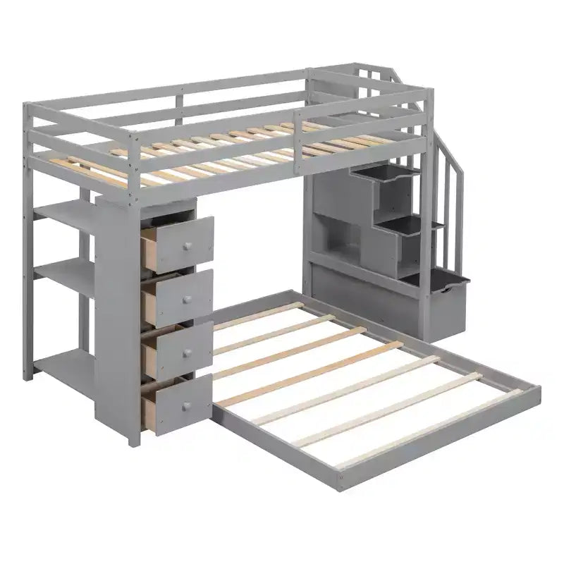 Lits superposés séparables superposés en L, avec escalier de rangement, cadre de lit en bois avec 4 tiroirs et étagères pour enfants, adolescents et adultes