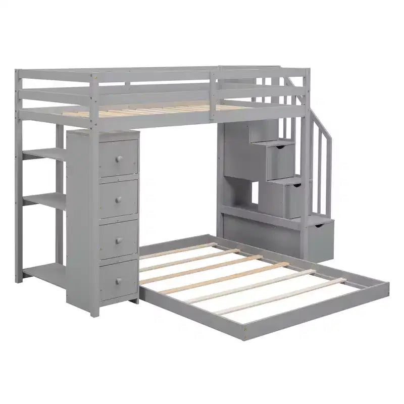 Lits superposés séparables superposés en L, avec escalier de rangement, cadre de lit en bois avec 4 tiroirs et étagères pour enfants, adolescents et adultes