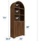 Bibliothèque de 72 pouces, bibliothèque arquée à 5 niveaux avec portes doubles et étagères réglables, fonction de rangement, adaptée au salon, à la chambre, au bureau, au bureau
