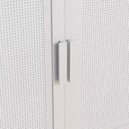 Meuble de rangement haut de 31 po en grain de bois blanc, organisateur de rangement avec 2 portes en rotin tressé pour chambre à coucher/salon/salle à manger