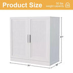 Meuble de rangement haut de 31 po en grain de bois blanc, organisateur de rangement avec 2 portes en rotin tressé pour chambre à coucher/salon/salle à manger