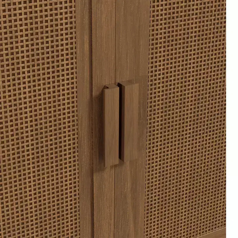 Meuble de rangement haut de 31 po en grain de bois blanc, organisateur de rangement avec 2 portes en rotin tressé pour chambre à coucher/salon/salle à manger