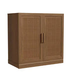 Meuble de rangement haut de 31 po en grain de bois blanc, organisateur de rangement avec 2 portes en rotin tressé pour chambre à coucher/salon/salle à manger