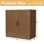 Meuble de rangement haut de 31 po en grain de bois blanc, organisateur de rangement avec 2 portes en rotin tressé pour chambre à coucher/salon/salle à manger