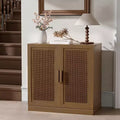 Meuble de rangement haut de 31 po en grain de bois blanc, organisateur de rangement avec 2 portes en rotin tressé pour chambre à coucher/salon/salle à manger