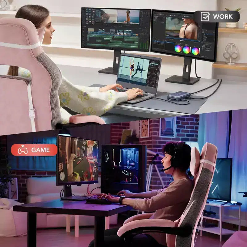 Chaise de bureau rose fleur de cerisier avec repose-pieds, chaise d'ordinateur ergonomique avec support lombaire et appui-tête, base pivotante à 360° et chaises de direction réglables en hauteur