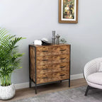 Commode de style industriel à 4 tiroirs, meuble de rangement en MDF marron rustique avec cadre en acier robuste, armoire de rangement pour vêtements pour chambre à coucher et salon