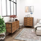 Commode de style industriel à 4 tiroirs, meuble de rangement en MDF marron rustique avec cadre en acier robuste, armoire de rangement pour vêtements pour chambre à coucher et salon