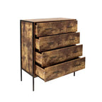 Commode de style industriel à 4 tiroirs, meuble de rangement en MDF marron rustique avec cadre en acier robuste, armoire de rangement pour vêtements pour chambre à coucher et salon