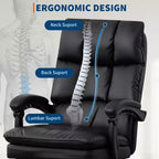 Fauteuil de bureau de direction à dossier hautCChaise de bureau en cuir PU noir avec repose-pieds, pivotement à 360° et support ergonomiqueCChaise d'ordinateur/gaming confortable pour la maison