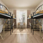 Lit mezzanine double avec échelle et garde-corps de sécurité intégral, lit mezzanine double en métal robuste de 180 kg de capacité de charge, peu encombrant