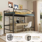 Lit mezzanine double avec échelle et garde-corps de sécurité intégral, lit mezzanine double en métal robuste de 180 kg de capacité de charge, peu encombrant