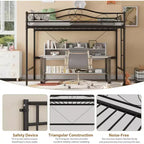 Lit mezzanine double avec échelle et garde-corps de sécurité intégral, lit mezzanine double en métal robuste de 180 kg de capacité de charge, peu encombrant