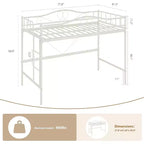 Lit mezzanine double avec échelle et garde-corps de sécurité intégral, lit mezzanine double en métal robuste de 180 kg de capacité de charge, peu encombrant