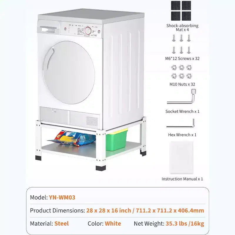 Piédestal de buanderie avec étagère de rangement pour machine à laver, rehausseur universel en acier robuste pour machine à laver, support de base pour machine à laver capacité de 360 kg