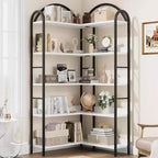 Étagère d'angle industrielle, étagère en forme de L à 5 niveaux, bibliothèque d'angle arquée avec cadre en métal, grande bibliothèque pour salon et chambre