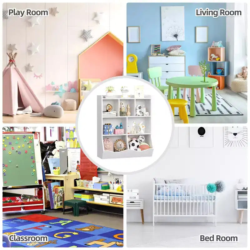 Bibliothèque pour enfants à trois niveaux, bibliothèque pour enfants avec armoires de rangement, étagère de rangement pour jouets, adaptée aux salles de jeux, aux chambres d'enfants
