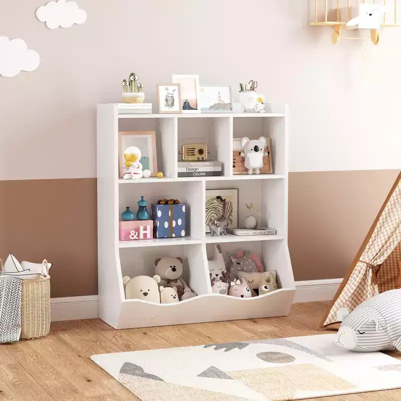 Bibliothèque pour enfants à trois niveaux, bibliothèque pour enfants avec armoires de rangement, étagère de rangement pour jouets, adaptée aux salles de jeux, aux chambres d'enfants