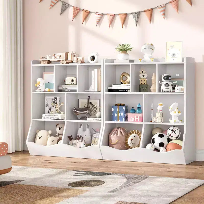 Bibliothèque pour enfants à trois niveaux, bibliothèque pour enfants avec armoires de rangement, étagère de rangement pour jouets, adaptée aux salles de jeux, aux chambres d'enfants