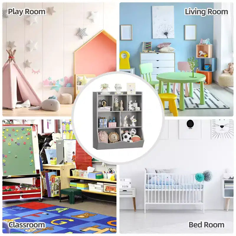 Bibliothèque pour enfants à trois niveaux, bibliothèque pour enfants avec armoires de rangement, étagère de rangement pour jouets, adaptée aux salles de jeux, aux chambres d'enfants