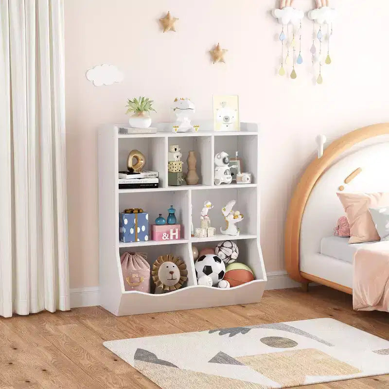 Bibliothèque pour enfants à trois niveaux, bibliothèque pour enfants avec armoires de rangement, étagère de rangement pour jouets, adaptée aux salles de jeux, aux chambres d'enfants