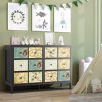 Commode à 6 tiroirs pour chambre à coucher, commode rustique en bois avec poignées en métal, tiroir à motifs floraux rétro, commode de style ferme pour chambre à coucher