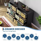 Commode à 6 tiroirs pour chambre à coucher, commode rustique en bois avec poignées en métal, tiroir à motifs floraux rétro, commode de style ferme pour chambre à coucher