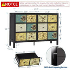Commode à 6 tiroirs pour chambre à coucher, commode rustique en bois avec poignées en métal, tiroir à motifs floraux rétro, commode de style ferme pour chambre à coucher