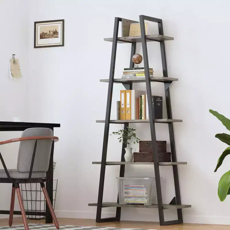 Grande étagère industrielle en bois à 5 niveaux avec design rustique ouvert, étagères de présentation autoportantes pour le rangement à domicile ou au bureau
